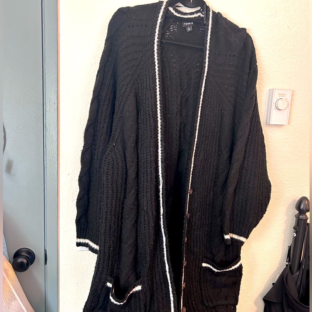 black plus size duster cable knit duster